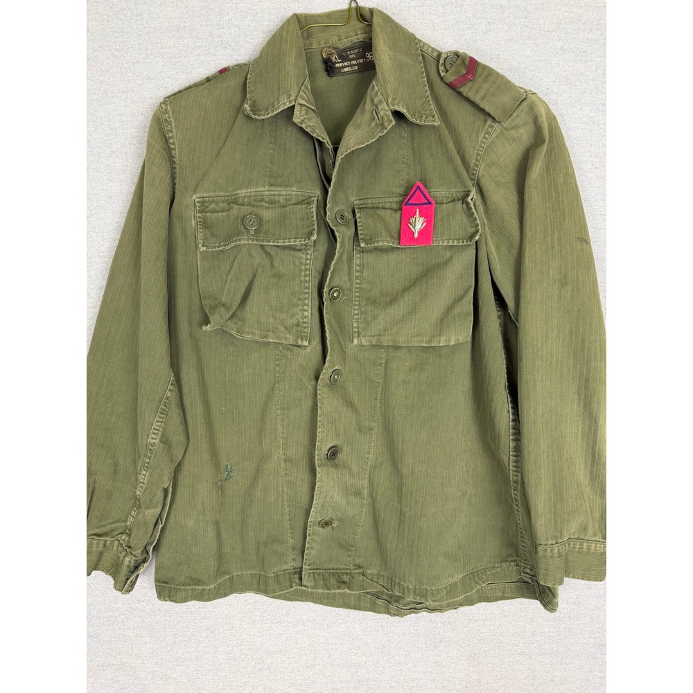 Vintage 1970 Belgian Army‎ HBT Field Shirt Jacket Olive Green XL Military